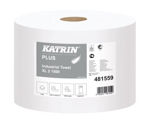 Towel KATRIN Plus XL 2 1500, 2 layers, white, 1500 tr.