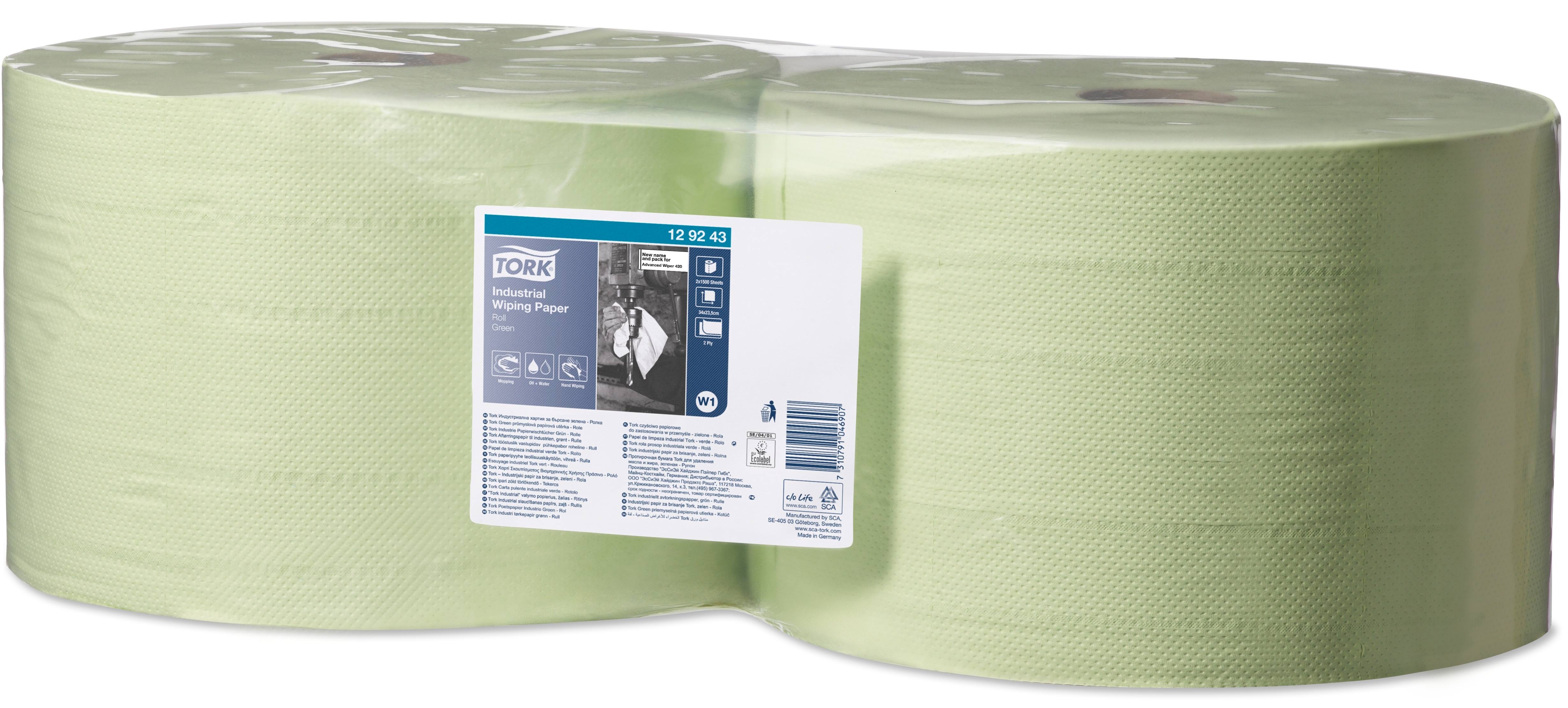 Tork průmyslová papírová utěrka, 2 vrstvy, zelená, 2ks/kart