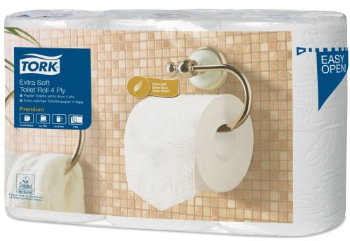 Tork Premium toaletní papír - konvenční role, 4 vrstvy, 150 út., bílá, 1x6 rolí