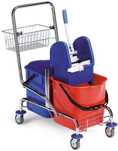 Filmop Cleaning trolley FILMOP 8018, 2 x 25L, chrome, basket