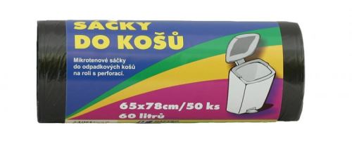Resealable bags black HDPE, 65 x 78 cm, 12mi, 60L, 50 pcs/roll (35923)