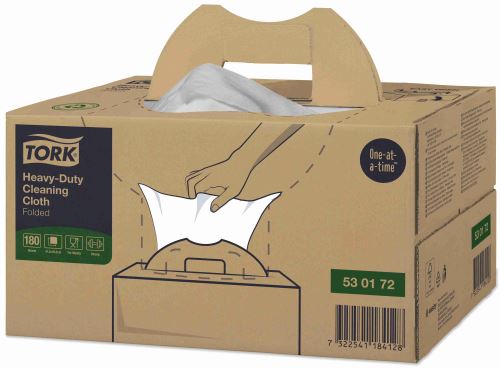 Tork Heavy-Duty Cleaning Cloth - Folded, 1 Ply, 180 t., White