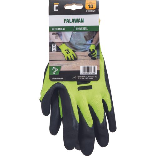 Gloves knitted PALAWAN, No. 10, yellow - black, nylon, with blister
