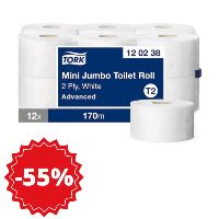 Tork Advanced toaletní papír - Mini Jumbo, 2 vrstvy, 12 x 850 út., 1 x 12, bílá Tork Advanced toaletní papír - Mini Jumbo, 2 vrstvy, 12 x 850 út., 1 x 12, bílá