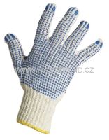 Rukavice pletené QUAIL, č. 8, bílé s modrými PVC terčíky