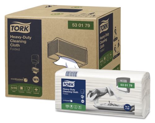 Tork Heavy-Duty Cleaning Cloth - Folded, 1 Ply, 105 Count, White