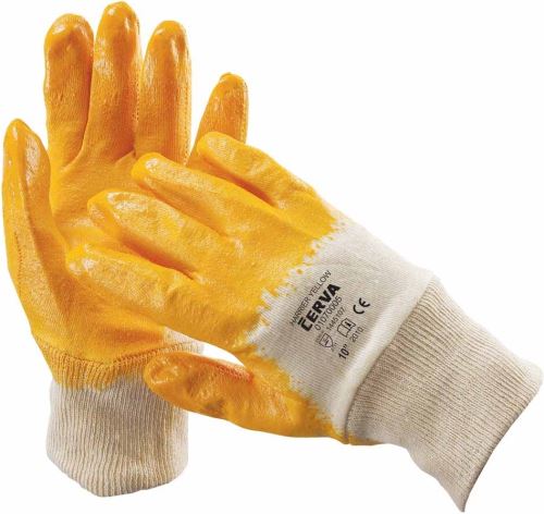 Work gloves HARRIER, knitted semi-soaked in yellow nitrile