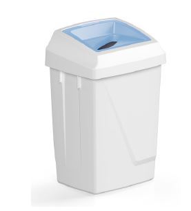 Filmop Waste bin ATLAS FIT, 50L, plastic, white with blue paper insert