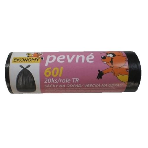 Black HDPE waste bags, 20 pcs/roll, 60L