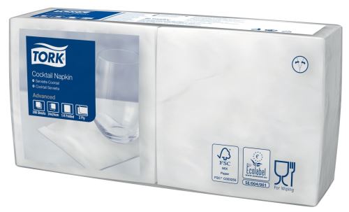 Tork white napkin - cocktail, 24 x 24 cm, 2 layers, 1/4, 200 pcs