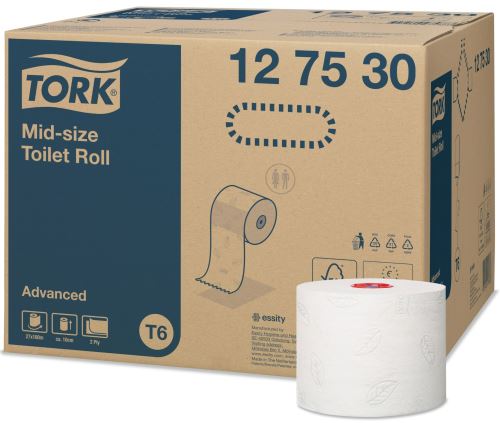 Tork Advanced Toilet Paper - Compact Roll, 2 Ply, White, 1 x 27 Rolls