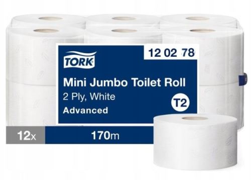 Tork toilet paper Mini Jumbo, 2 layers, 1 x 12 rolls, 170 m