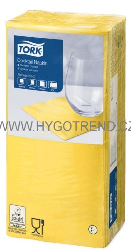 Tork yellow cocktail napkin, 24x24cm, 2 layers, 1/4, 200 pcs.