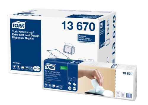 Tork Xpressnap® extra fine white napkins for dispenser - with leaf decor, 2 layers, 8x500