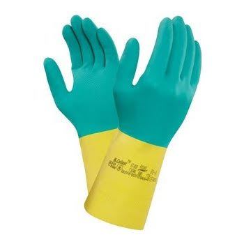 BI-COLOUR rubber gloves, green-yellow