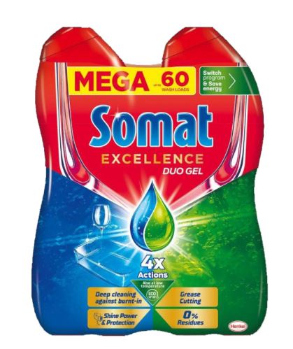 SOMAT Excellence, dishwasher gel, DUOPACK, 2x 540ml, 60 doses