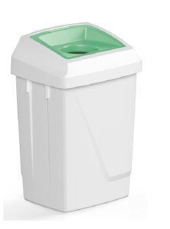 Filmop Waste bin ATLAS FIT, 50L, plastic, white with green insert for glass/plastic/metal