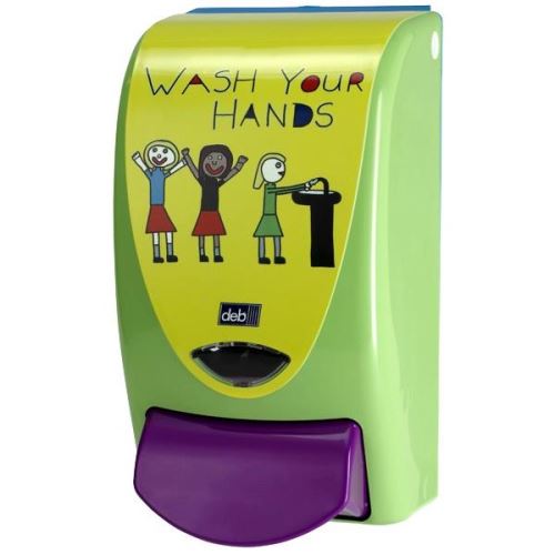 Dávkovač DEB Proline Wash Your Hands, 1L na tekuté mýdlo, krém, zelený (pro děti)