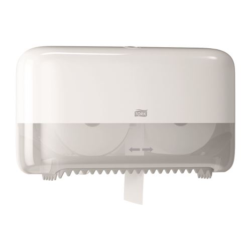 Tork Mid - size Twin dispenser for tubeless toilet paper, plastic, white