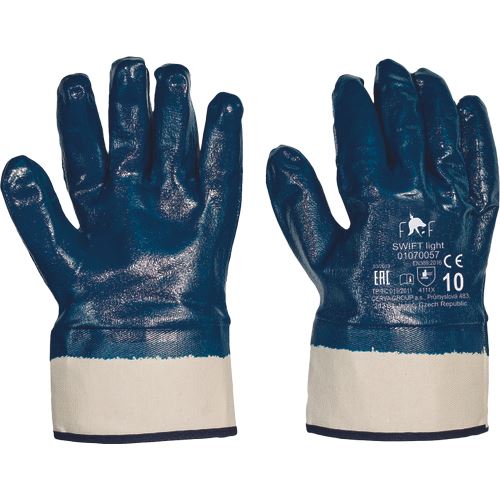 Cotton gloves FF SWIFT LIGHT HS-04-008, fully soaked, thick layer of nitrile, size 10