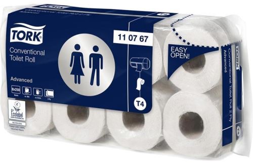 Tork toilet paper conventional roll, 2 ply, white, 8 x 8 rolls