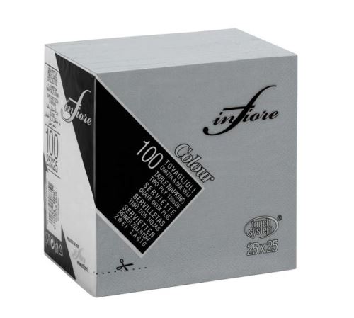 Paper napkins INFIBRA, 2 layers, 25 x 25 cm, gray, 100 pcs