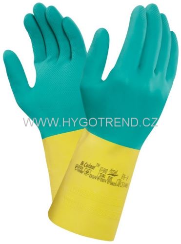 BI-COLOUR rubber gloves, green-yellow