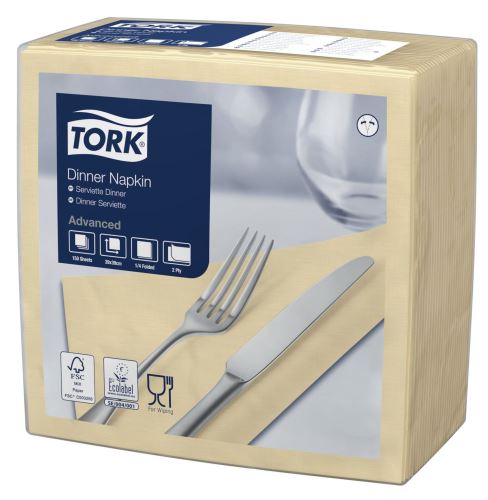 Tork napkin ivory-dinner, 39 x 39 cm, 2 layers, 150 pcs