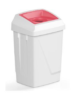 Filmop Waste bin ATLAS FIT, 50L, plastic, white with red insert for glass/plastic/metal