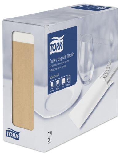 Tork natural cutlery bag with white napkin, 20 x 8.5 cm, 2 layers, 100 pcs
