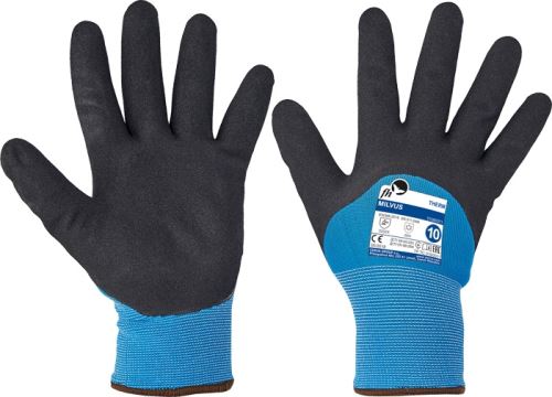 Work gloves MILVUS, No. 10, insulated seamless, polyester/acrylic, dipped in nitrile